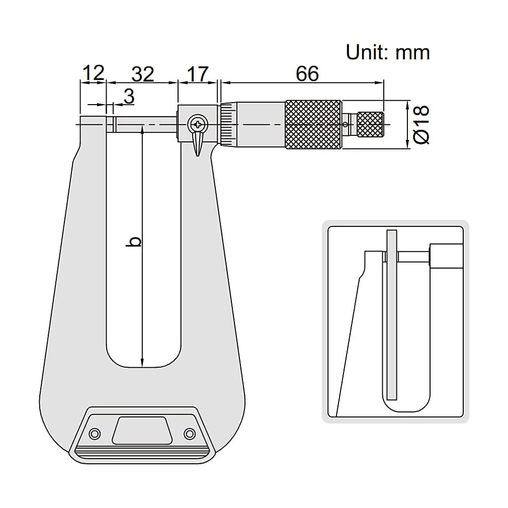 Insize 0 - 25 mm Sheet Metal Micrometer (Type A), 3239-253