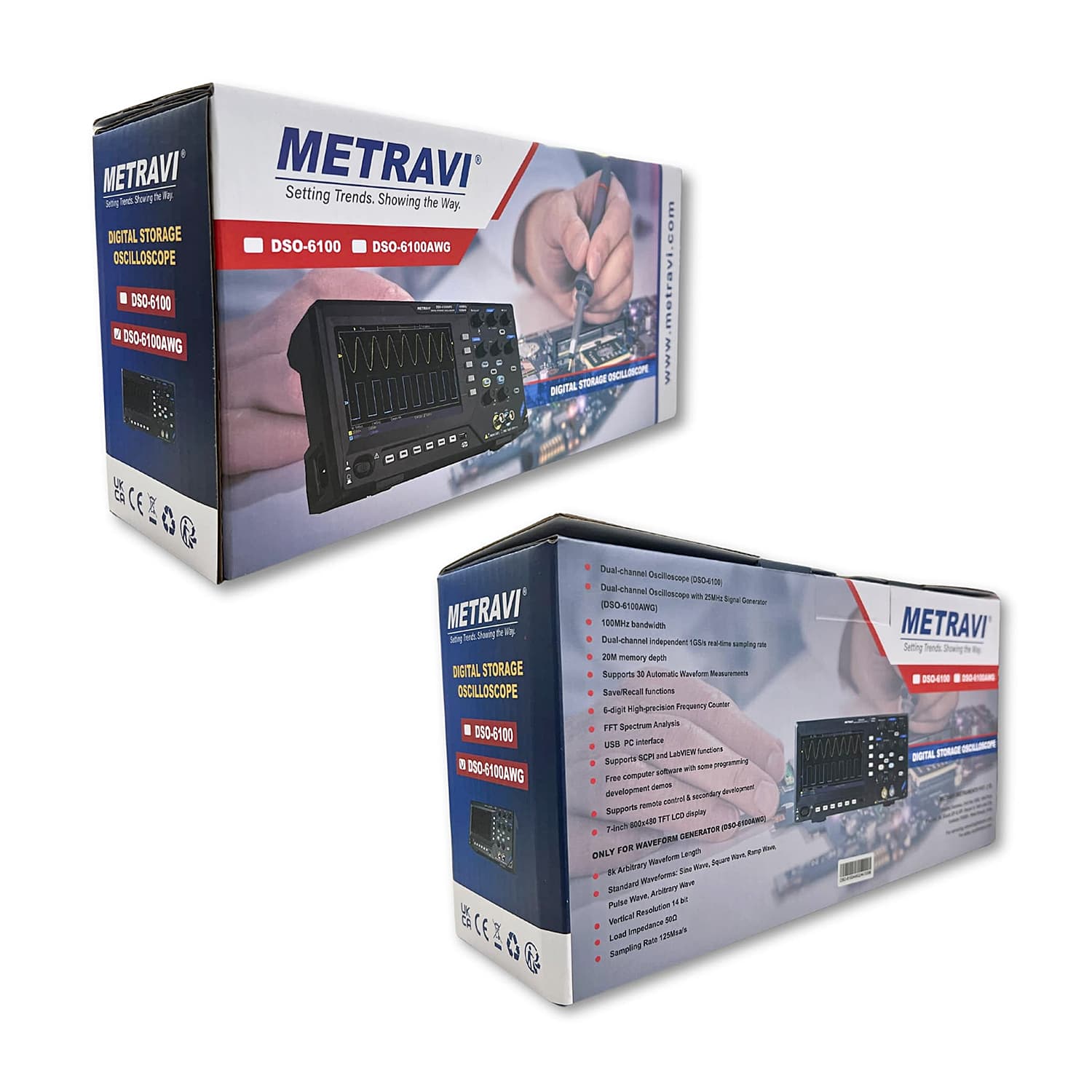 Metravi 100MHz / 1GSa/Sec Dual Channel Digital Storage Oscilloscope with Arbitrary Waveform Generator, DSO-6100AWG