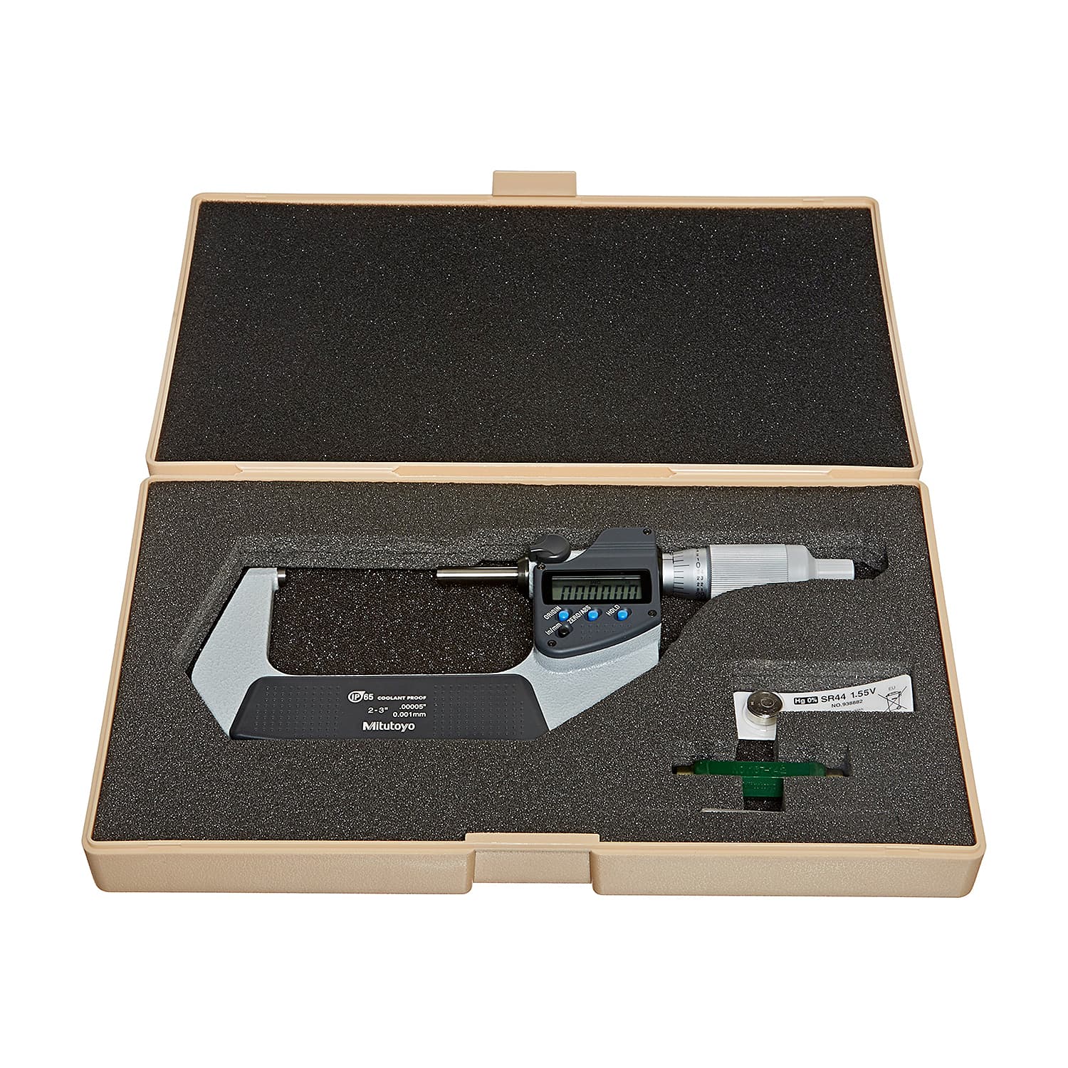 Mitutoyo 2 - 3 inch / 50.8 - 76.2 mm Digital Micrometer With Ratchet Thimble & Without SPC Data Output (IP65 Coolant-Proof), 293-346-30