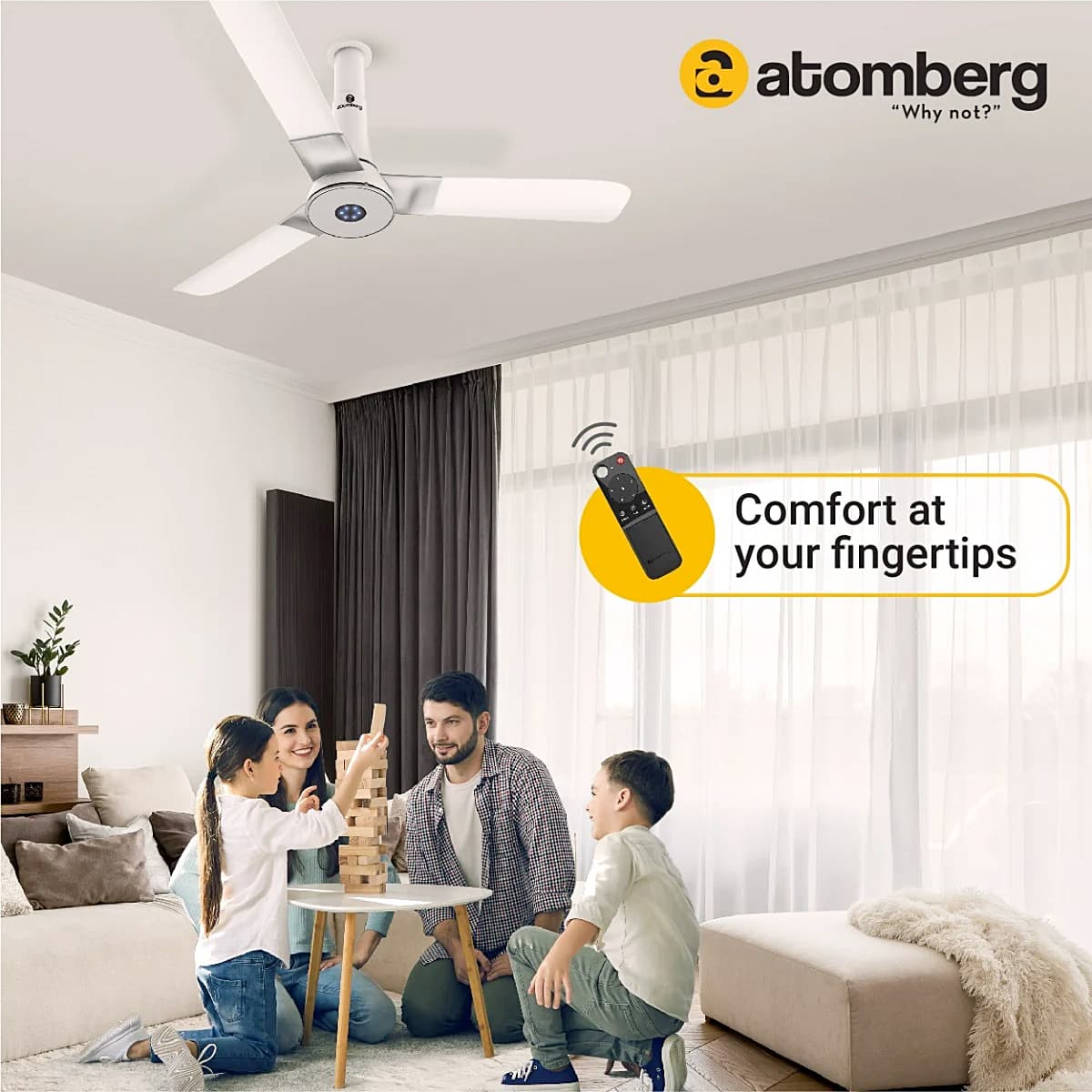 Atomberg Studio+ 1200 mm Energy Saving Ceiling Fan with BLDC Motor (White)