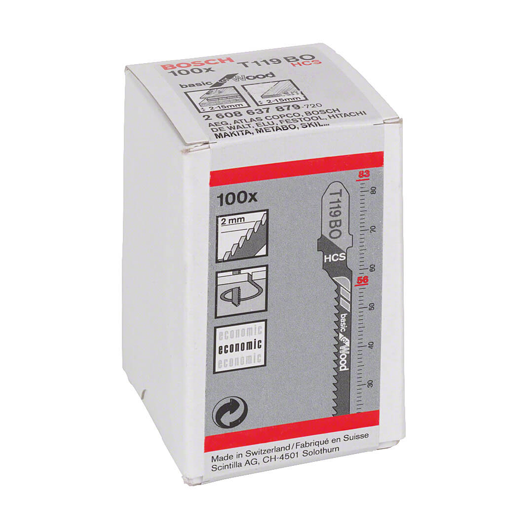 Bosch 83 mm Jigsaw Blades Basic for Wood (T 119 BO), 2 608 637 879