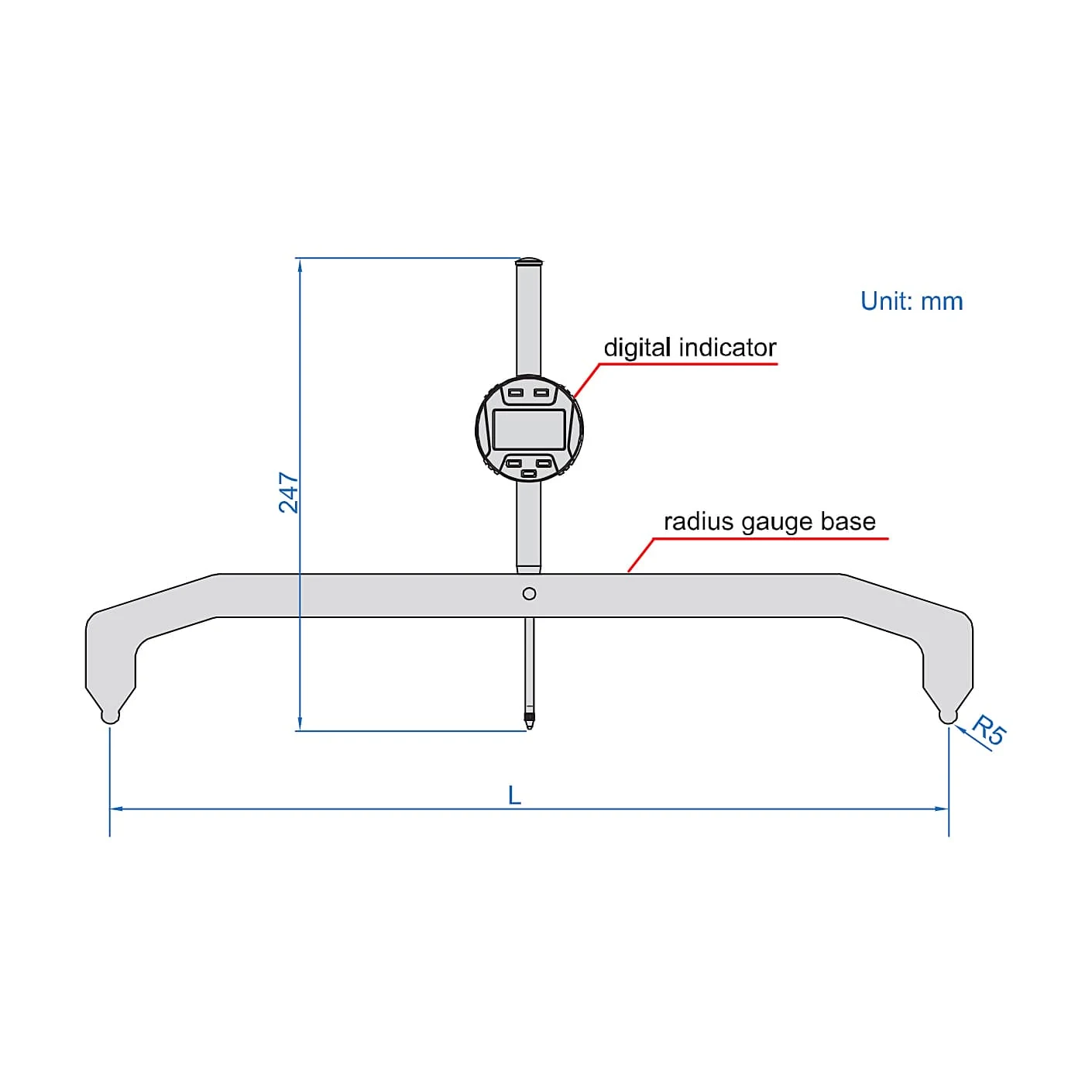 Insize 100 - 625 mm Large Range Digital Radius Gauge, 2512-100