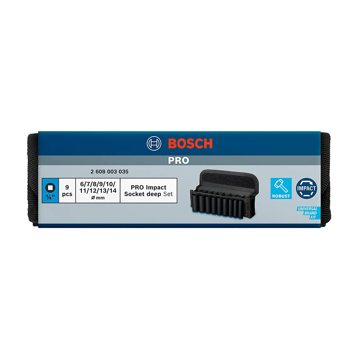 Bosch 9 Pcs 1/4 Inch Sq. Drive PRO Deep Impact Socket Set, 2 608 003 035