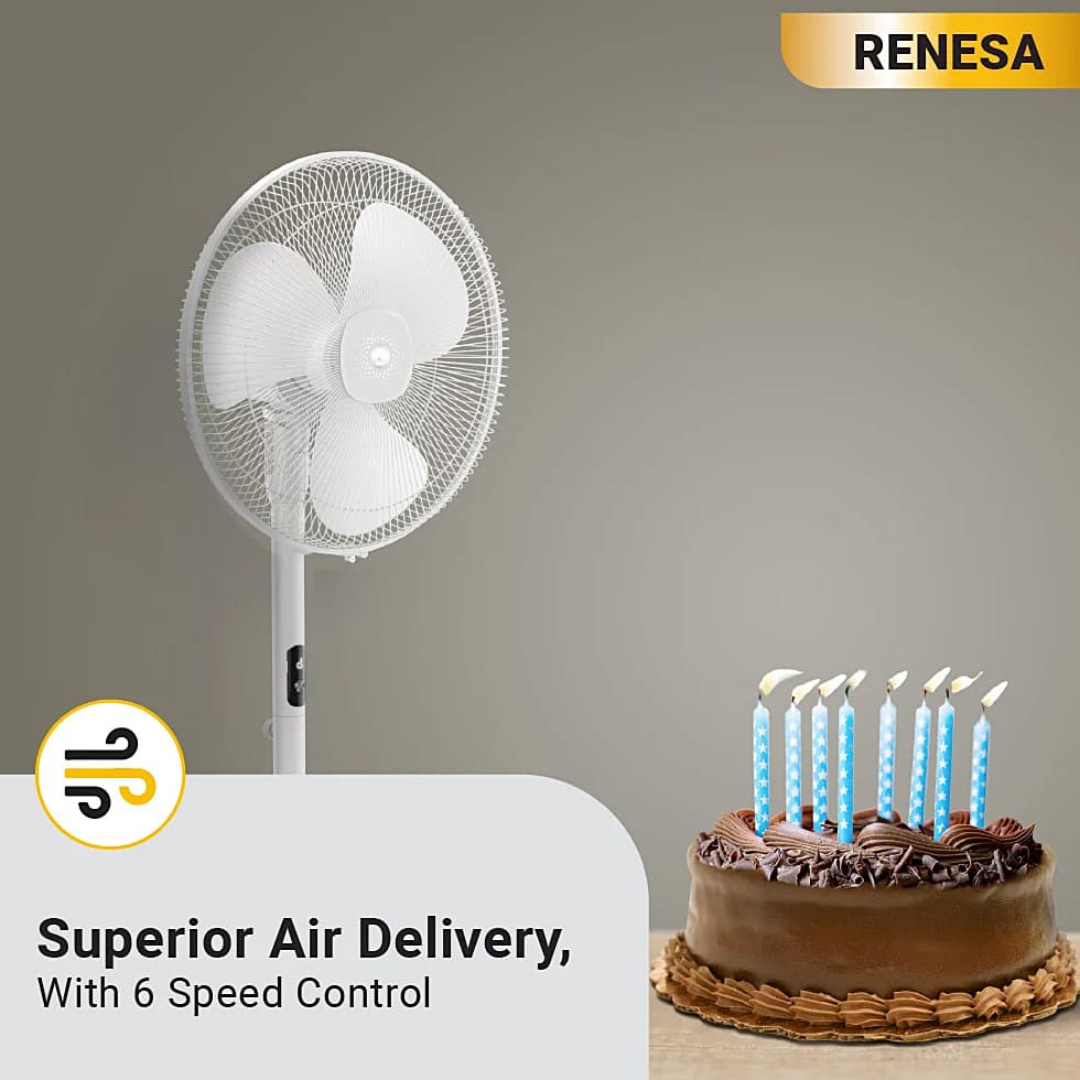 Atomberg Renesa Pedestal Fan 400 mm BLDC Motor Energy Saving With Remote Control (White)