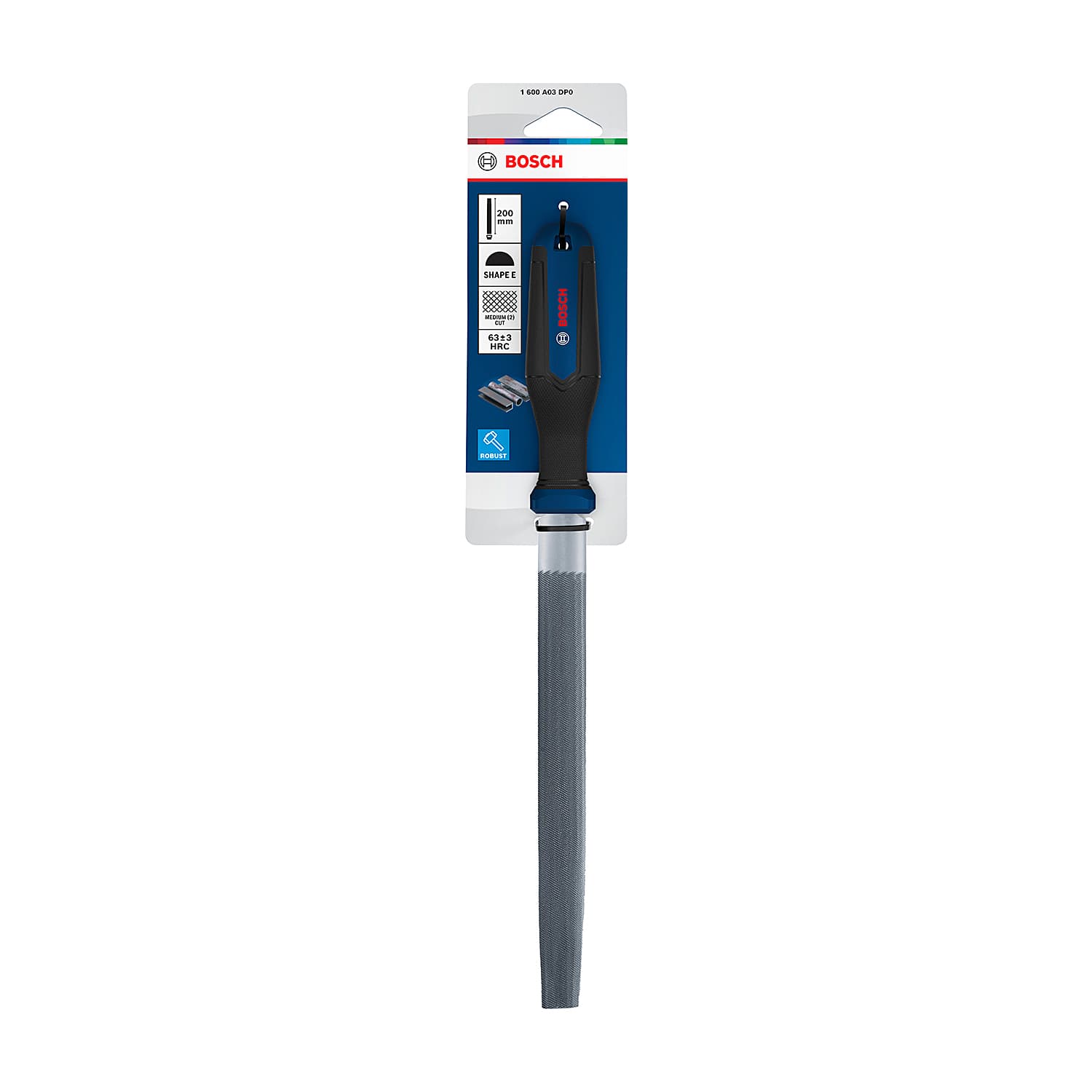Bosch 200 mm / 8 inch Half-Round Metal Rasp File (Shape E), 1 600 A03 DP0