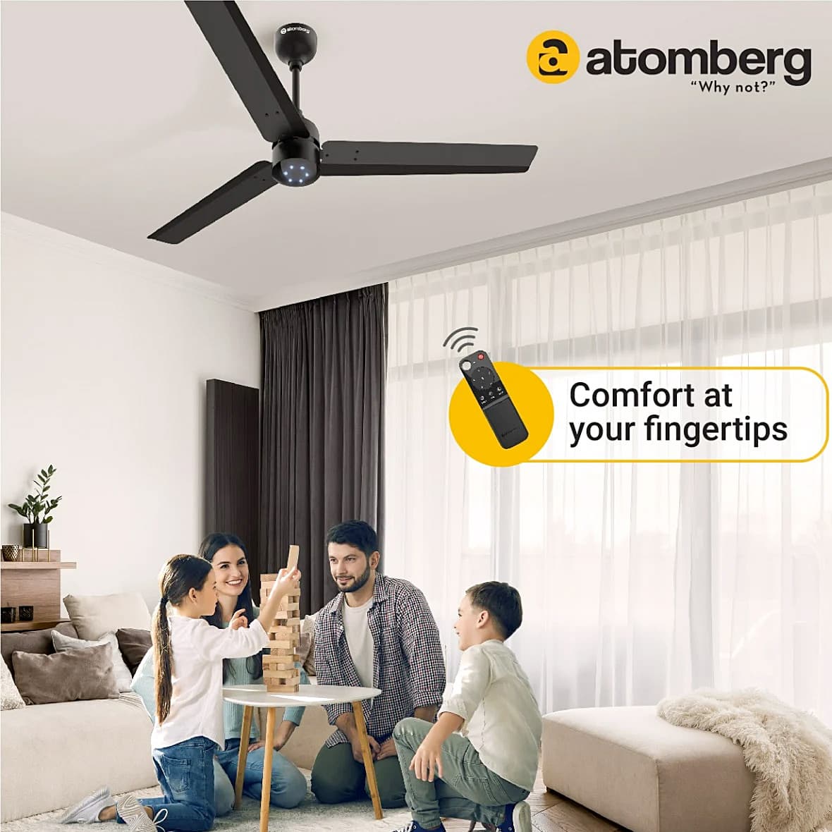 Atomberg Renesa 1200 mm Energy Efficient Ceiling Fan With BLDC Motor & Remote (Matt Black)