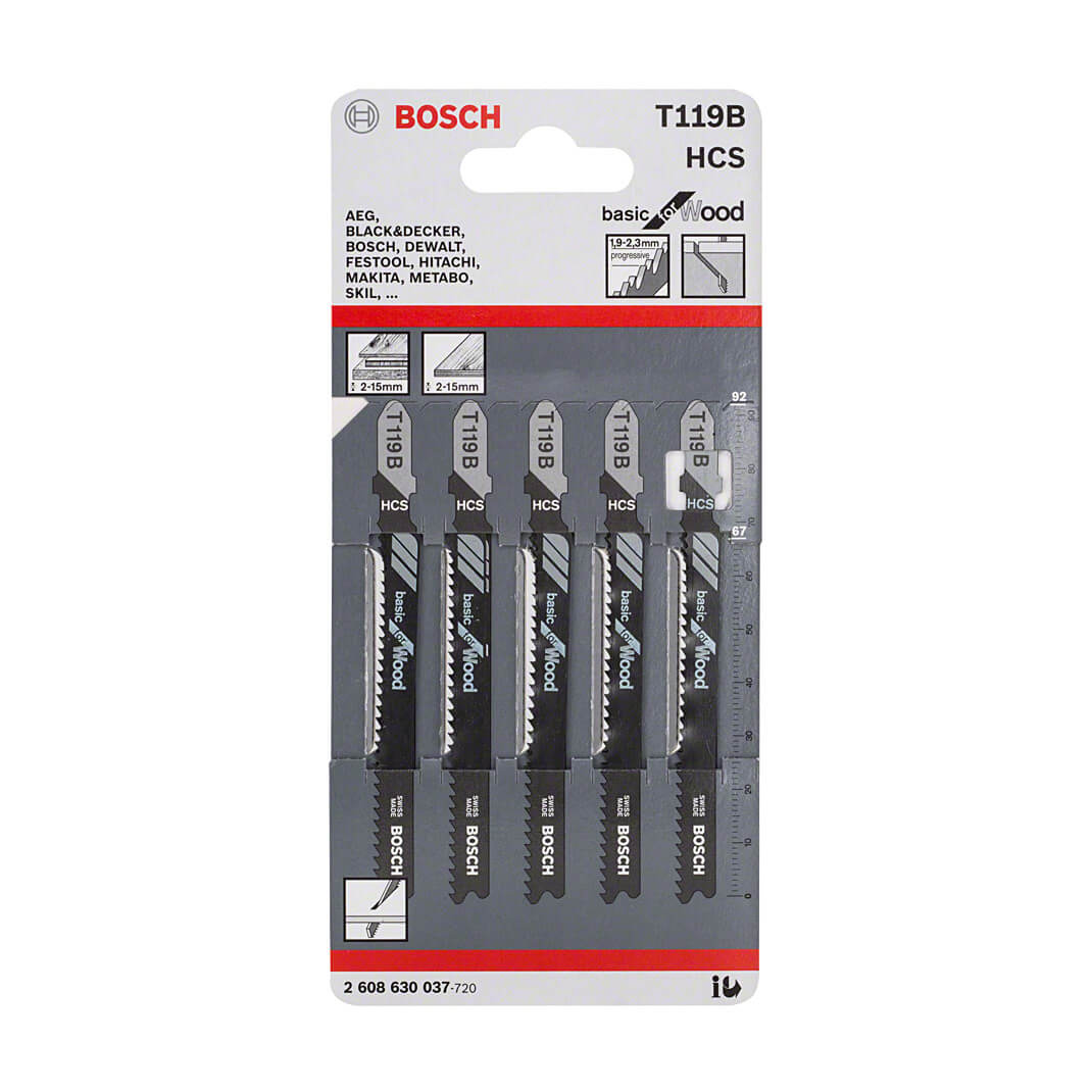 Bosch 92 mm Jigsaw Blades Basic for Wood (T 119 B), 2 608 630 037