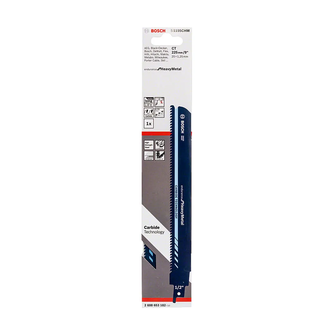 Bosch 225 mm Reciprocating Saw Blades Endurance for Heavy Metal (S 1155 CHM), 2 608 653 182