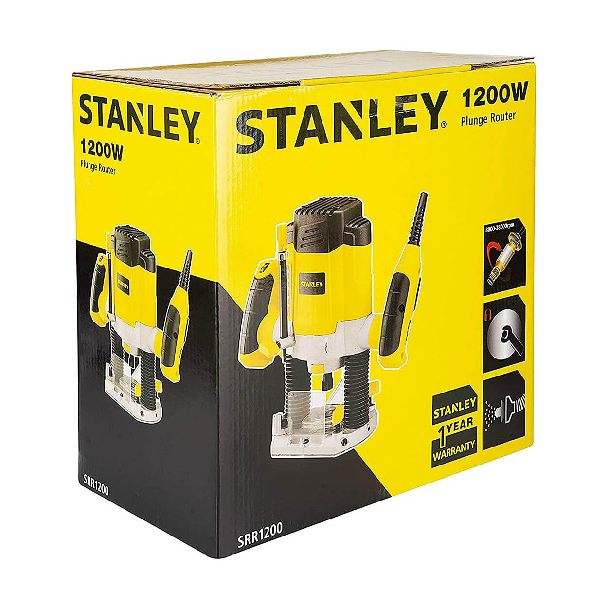 Stanley 8mm 1200W Variable Speed Plunge Router With 6 Router Bits, SRR1200-IN