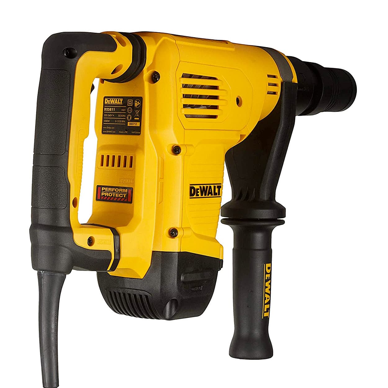 Dewalt 1100W 17mm Hex Chipping Hammer with Active Vibration Control-Perform & Protect Shield, D25811K-IN