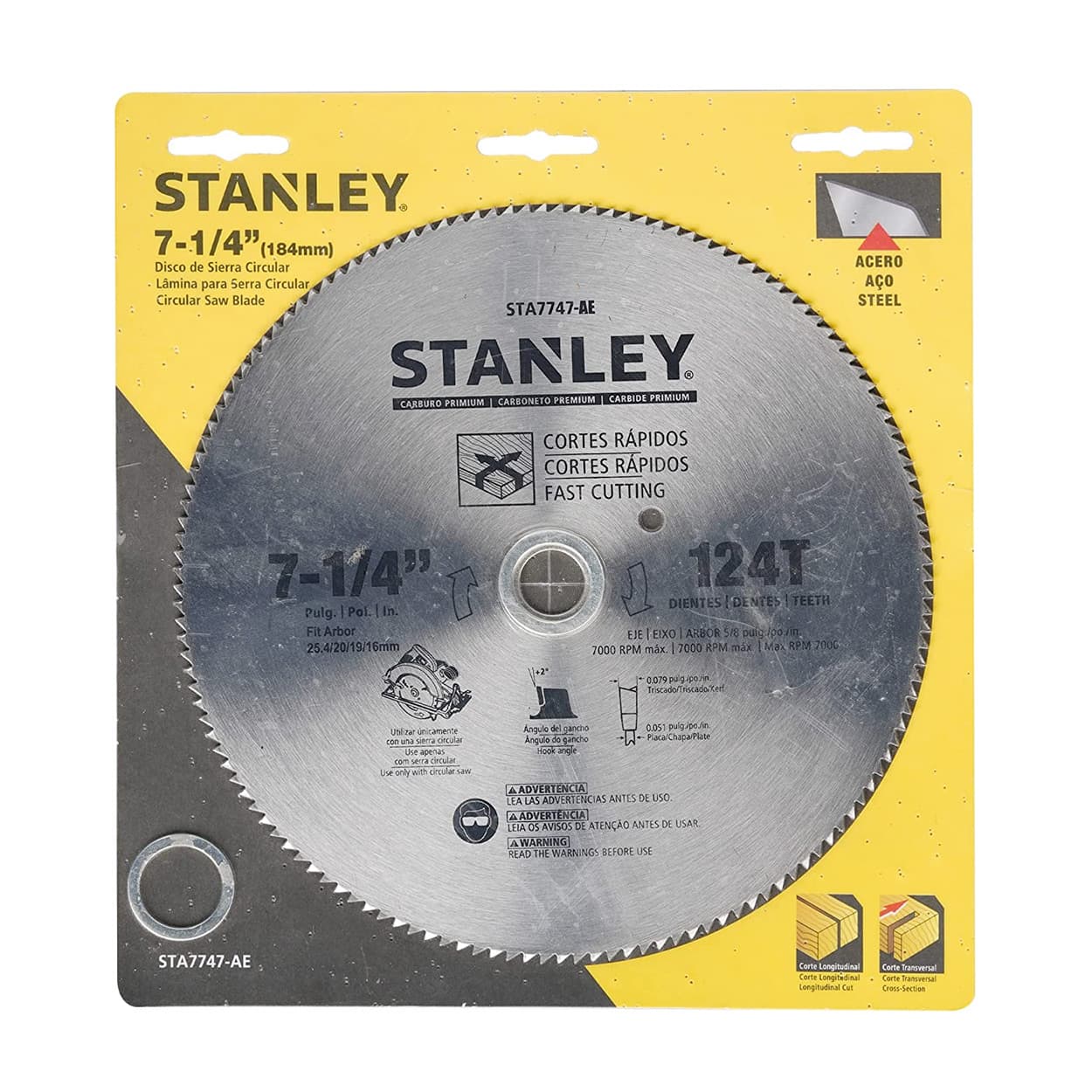 Stanley 7-1/4 inch / 184 mm HSS General Purpose Circular Saw Blade (124 Teeth), STA7747-AE