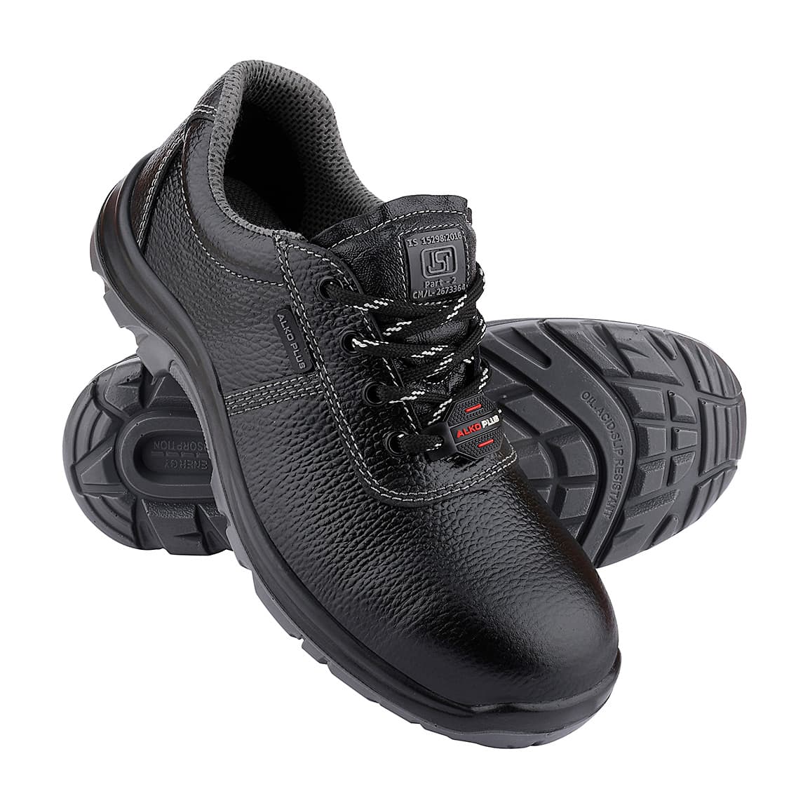 Alko Plus Low Ankle Buff Leather Safety Shoe with PU Double Density Sole - Steel Toe (Black), APS 2100