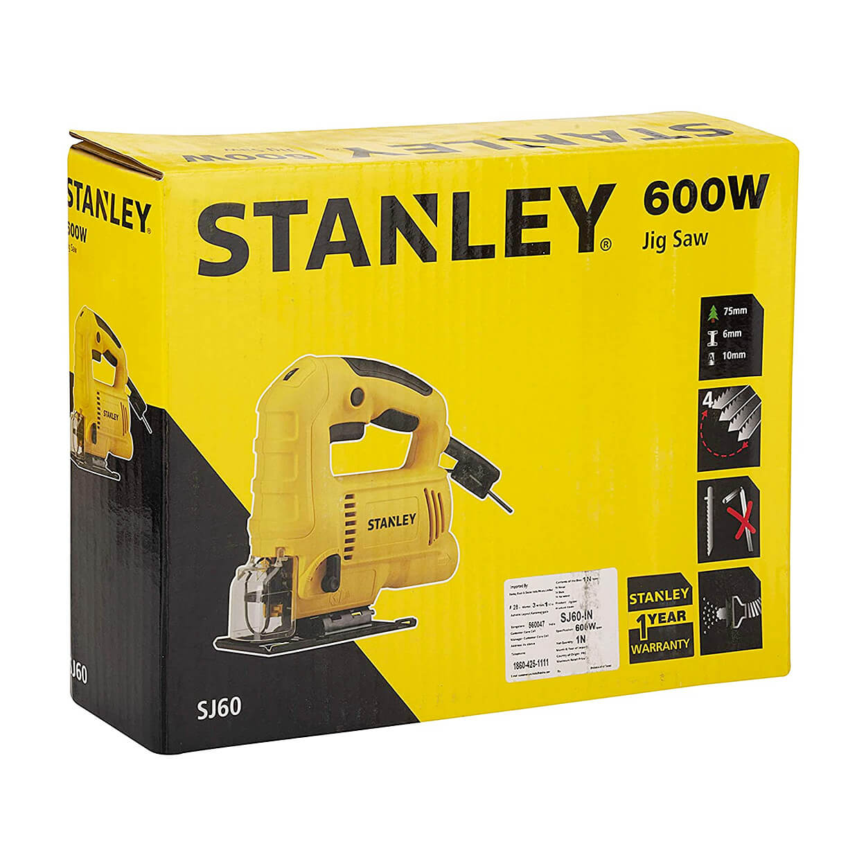 Stanley 19mm 600W Variable Speed Pendulum Jigsaw For Cutting Wood, Sheet, Metal & Plastic With 4 Stage Pendulum Action, SJ60-IN