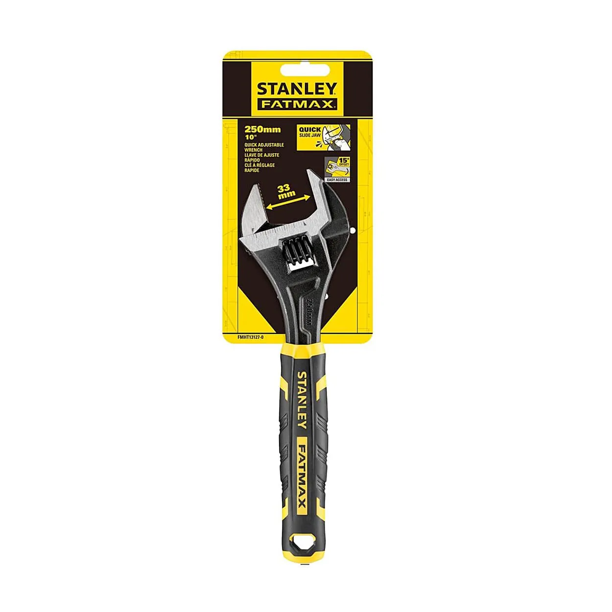 Stanley 250 mm / 10 inch Fatmax Bi-Material Quick Adjustable Wrench (Black Phosphate Finish), FMHT13127-0