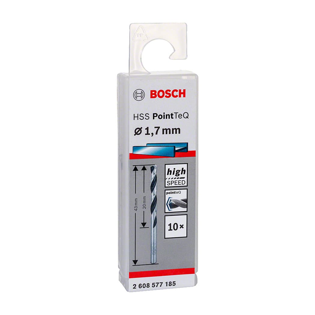 Bosch 1.70 mm HSS Metal Drill Bits PointTeQ Range (Pack of 10 Pcs), 2 608 577 185