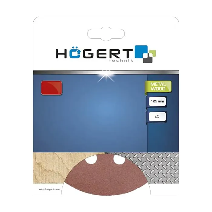 Hogert 125 mm / 60 Grit 8 Holes Velcro Abrasive Disc (Pack of 5 Pcs), HT8D121