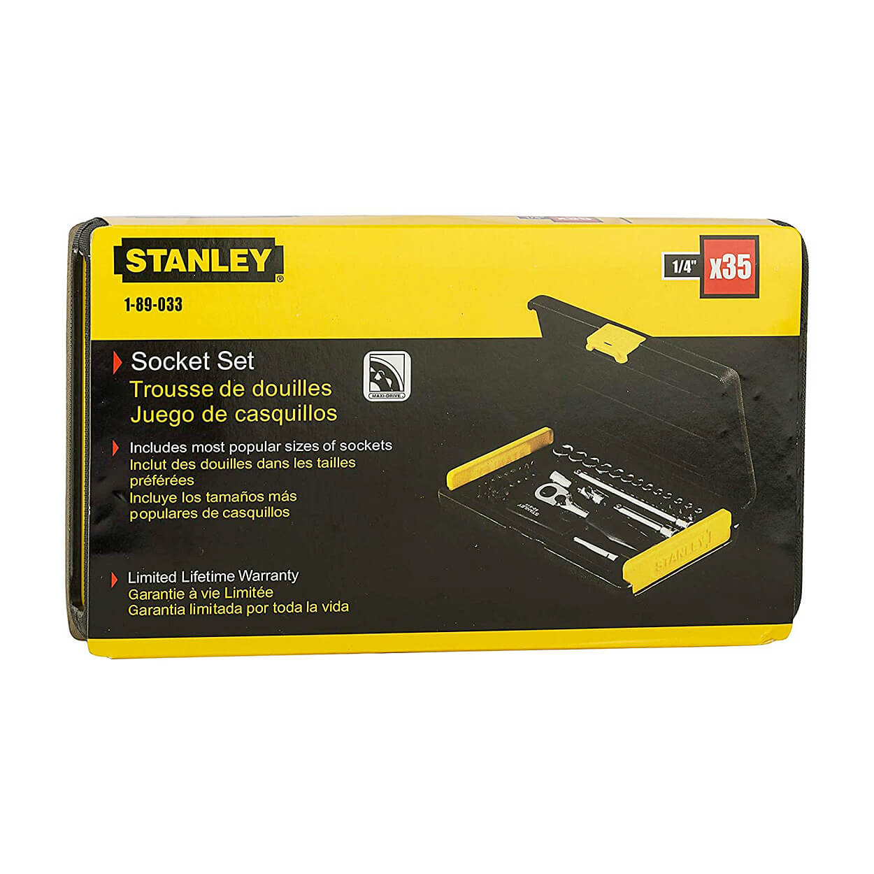 Stanley 35 Pcs 1/4 Inch Sq. Drive 6 PT Socket and Bit Mechanic Tool Kit, 1-89-033