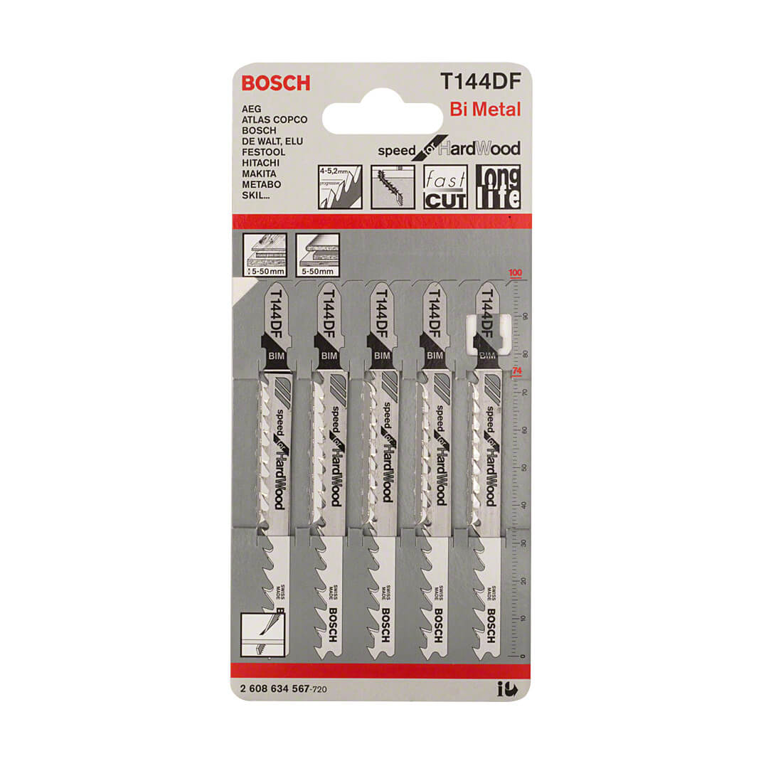Bosch 100 mm Jigsaw Blades Speed for Hard Wood (T 144 DF), 2 608 634 567