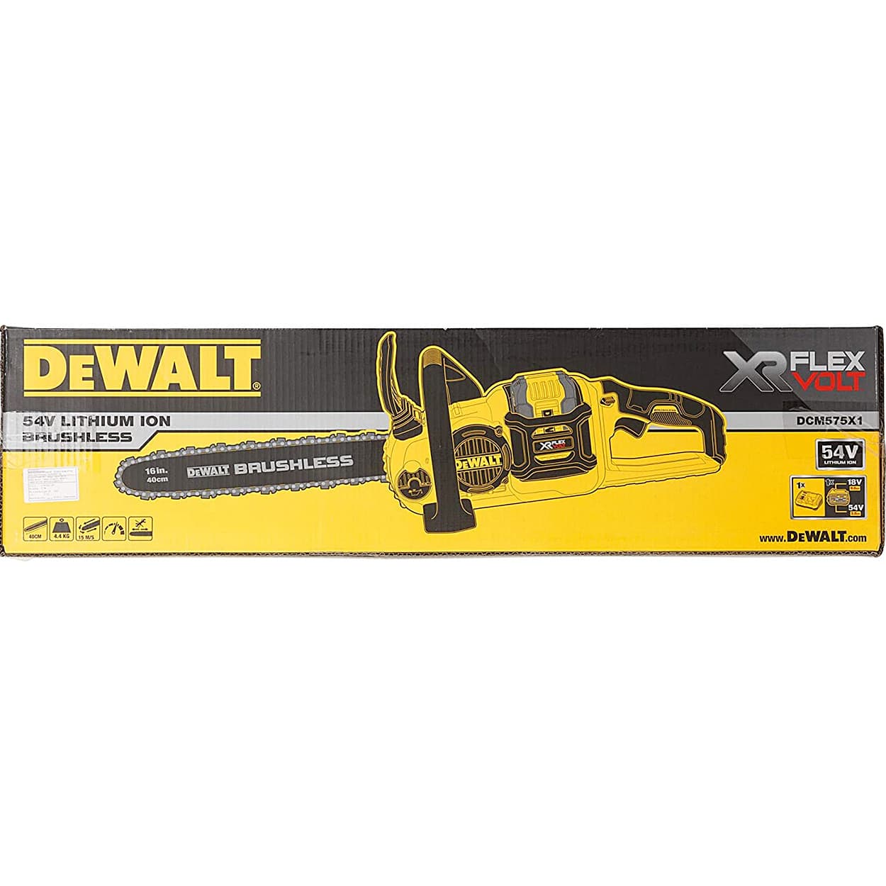 Dewalt 54V / 400mm XR FLEXVOLT Li-ion Cordless Chain Saw with Brushless Motor 1x3.0Ah battery Included, DCM575X1-QW