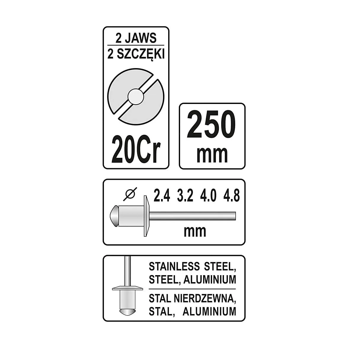 Yato 2.4 - 4.8 mm Hand Riveter, YT-36007