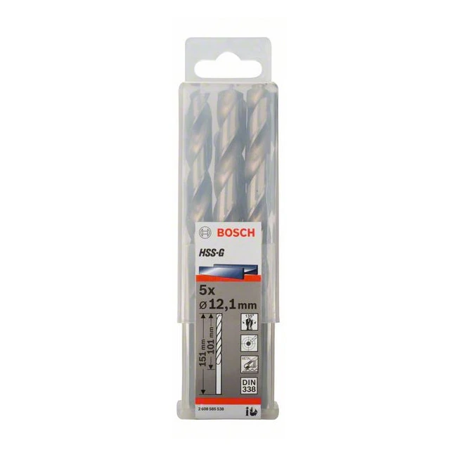Bosch 12.10 x 151 mm HSS Metal Drill Bits (Pack of 5 Pcs), 2 608 585 538