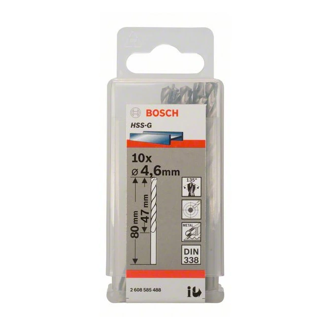Bosch 4.60 x 80 mm HSS Metal Drill Bits (Pack of 10 Pcs), 2 608 585 488