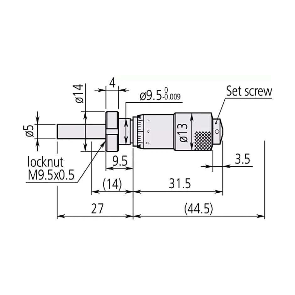 Mitutoyo 0 - 13 mm Standard-type Small Micrometer Head with Clamp Nut, 148-103-10