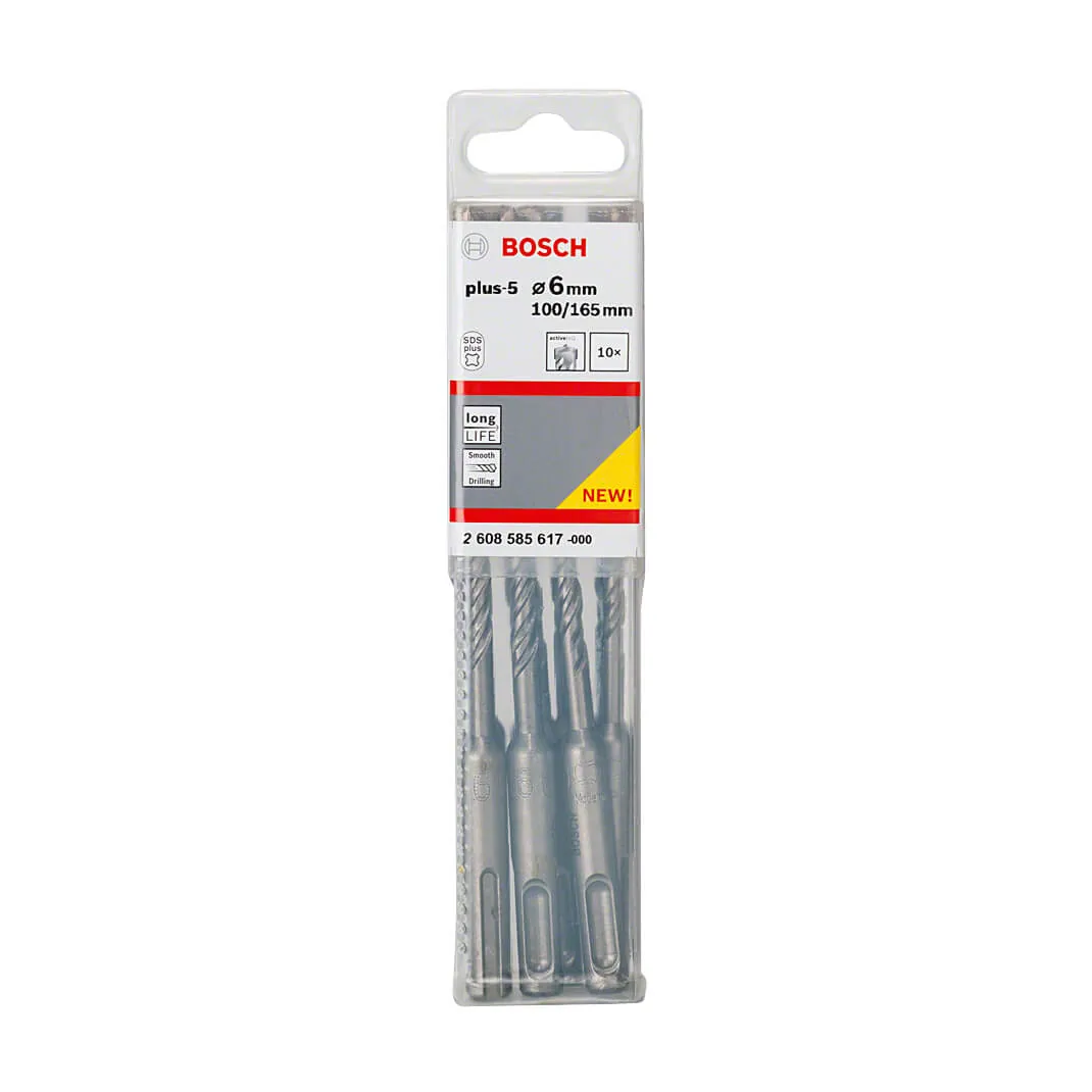 Bosch 6 x 165 mm SDS Plus-5X Hammer Drill Bits (Pack of 10 Pcs), 2 608 585 617