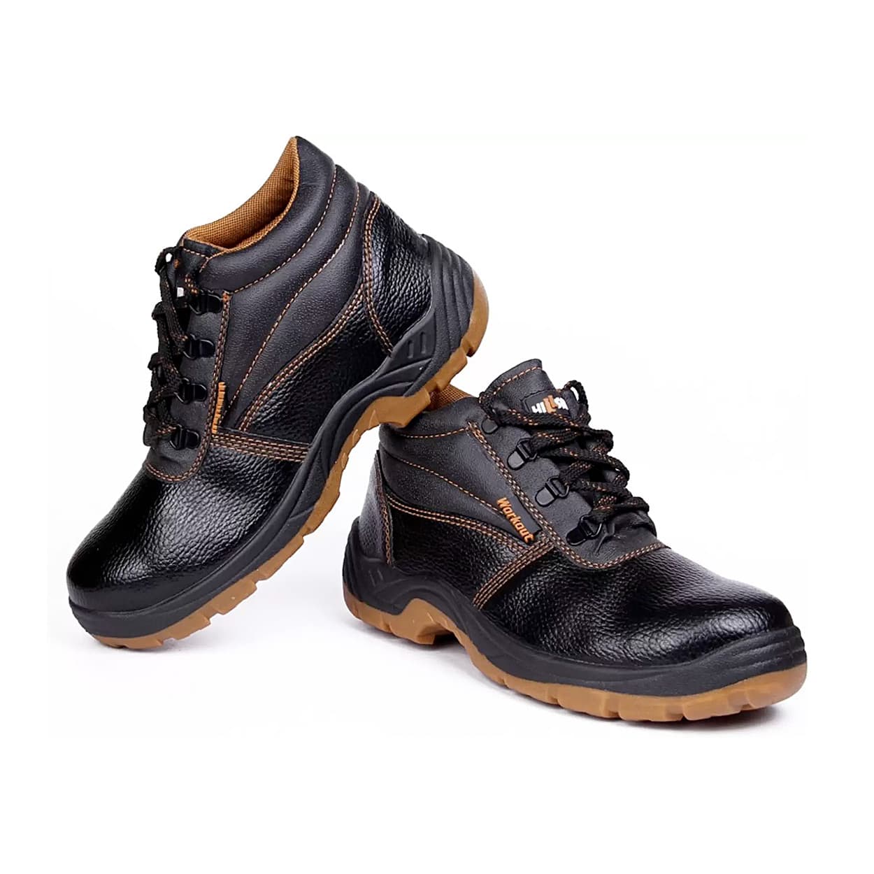 Hillson High Ankle Dual Density Synthetic Leather Workout Safety Shoes - Steel Toe (Black)