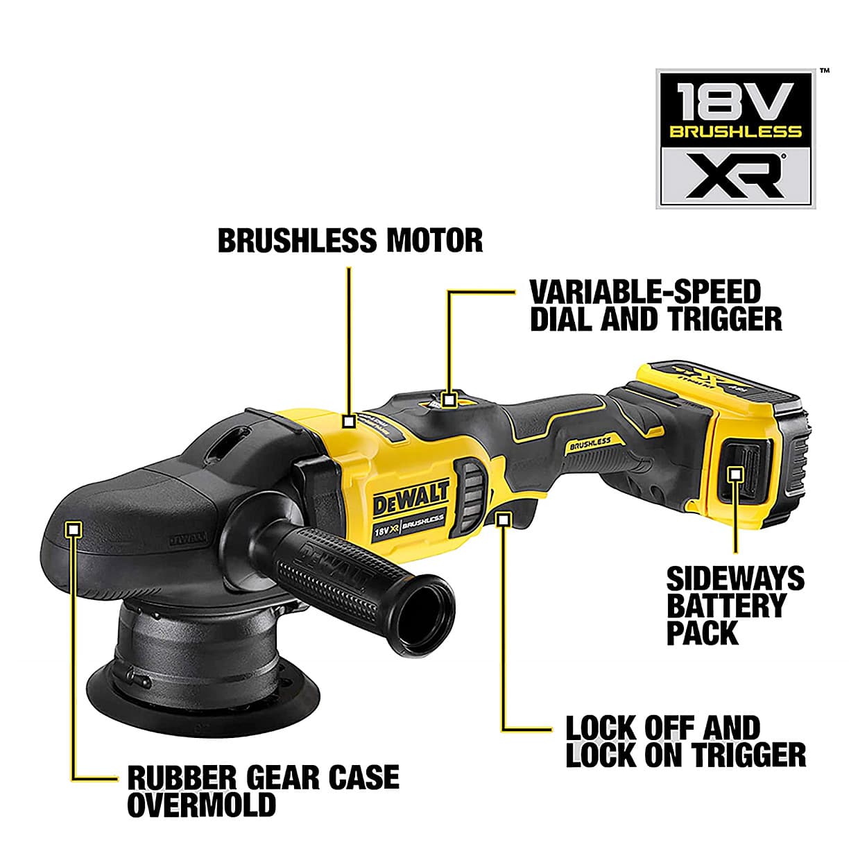 Dewalt 18V Dual Action Polisher with Brushless Motor-2x5.0Ah Batteries Included, DCM848P2-KR