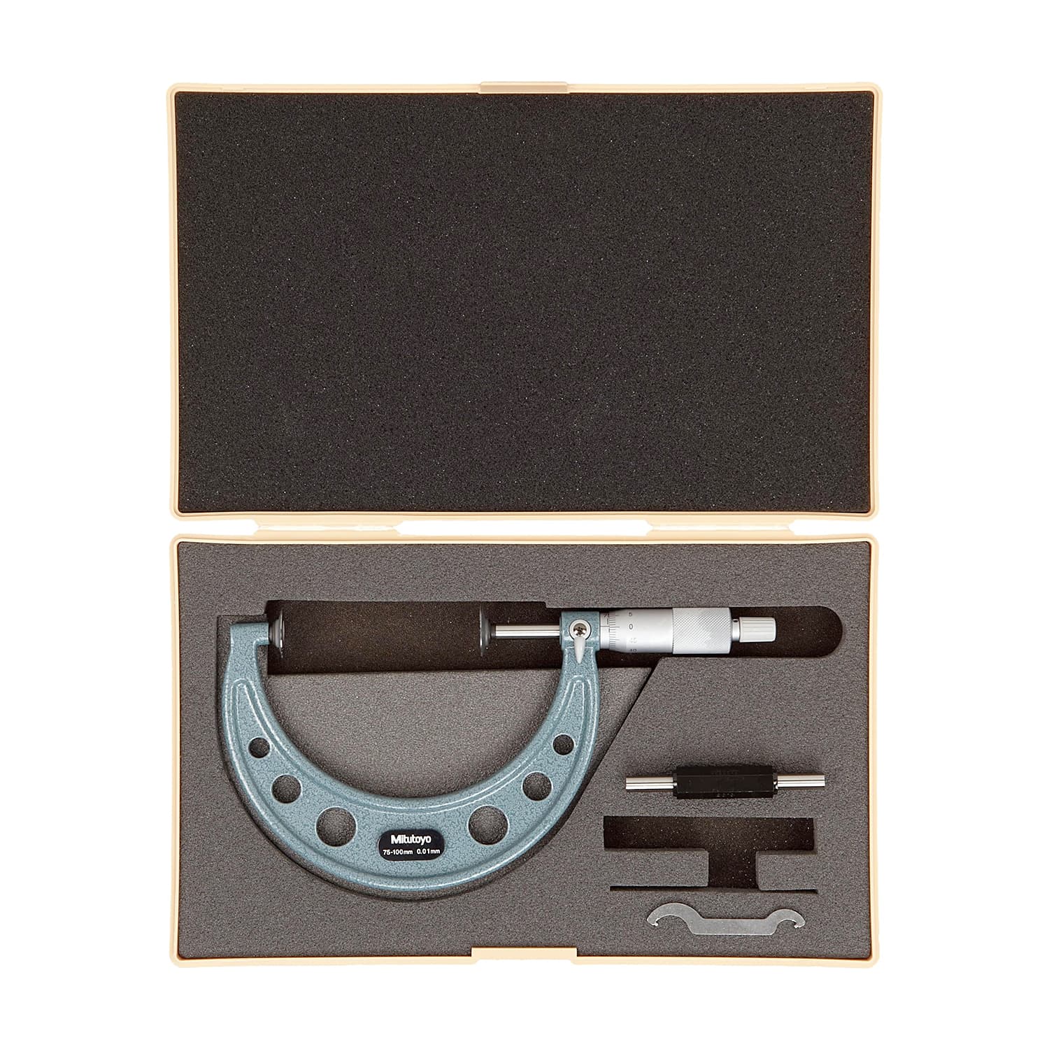 Mitutoyo 75 - 100 mm Disk Micrometer with Carbide Tips, 123-116