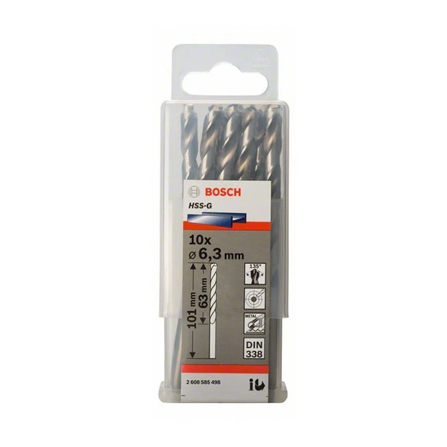 Bosch 6.20 x 101 mm HSS Metal Drill Bits (Pack of 10 Pcs), 2 608 595 067