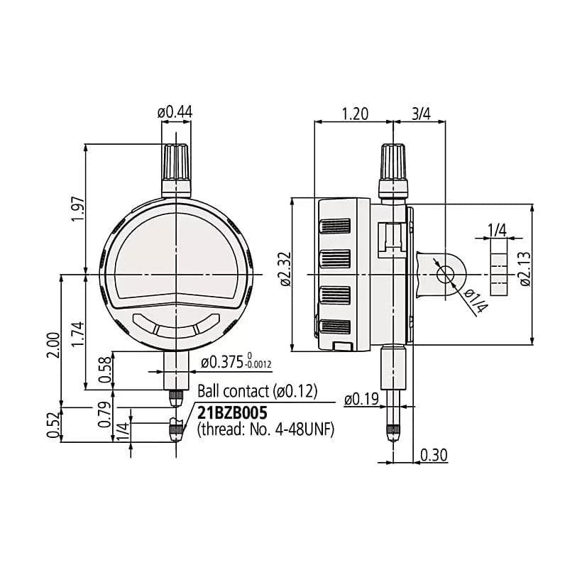 Mitutoyo 12.7 mm / 0.5 inch ASME/ANSI Low Force Type Absolute Digital Indicator with Lug Back Plate & Switchable Analog Bar Resolution (ID-C Series), 543-717