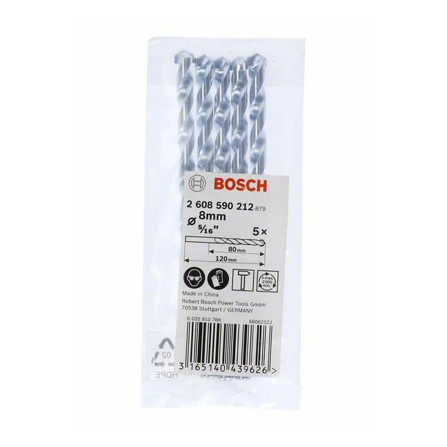 Bosch 8.00 x 120 mm CYL - 1 Masonry Drill Bit (Pack of 5 Pcs), 2 608 590 212