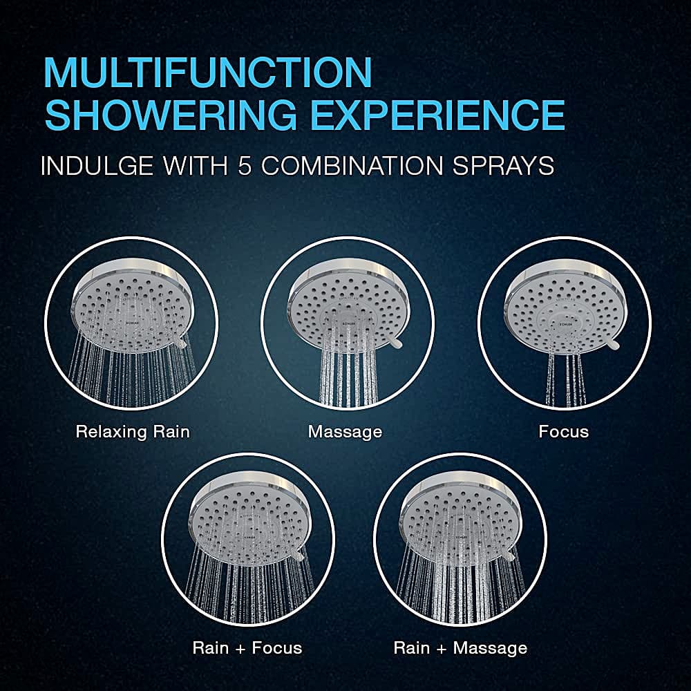 Kohler Rain Duet Multifunction Geometric Shower Head Without Shower Arm In Polished Chrome Finish, K-23658IN-CP