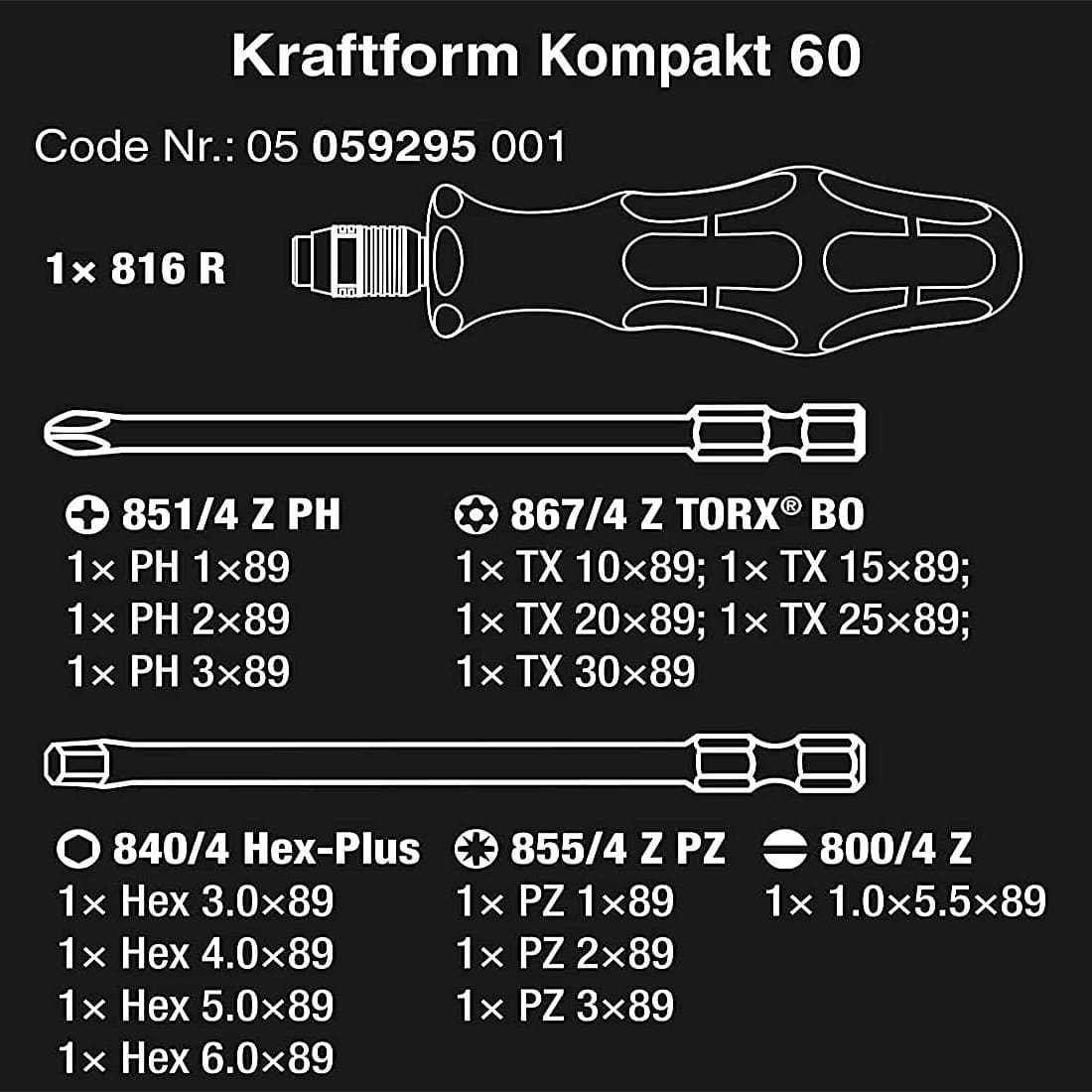 Wera 17 Pcs Kraftform Kompakt 60, 05059295001