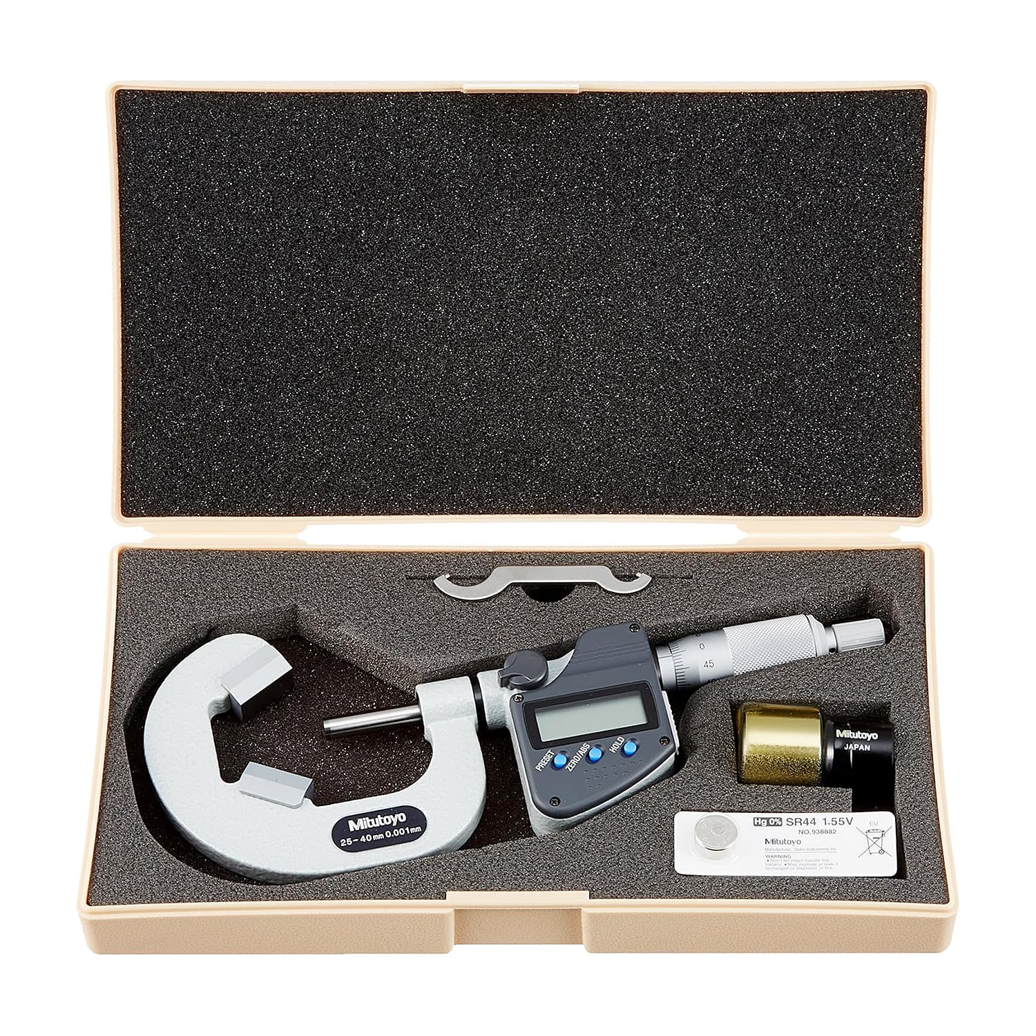 Mitutoyo 25 - 40 mm Digital V-Anvil Micrometer without Groove (3 Flute), 314-253-30