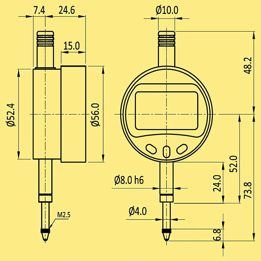 Baker 12.5 mm / 0.5 inch Value Line Plunger Type Digital Dial Gauge, V1