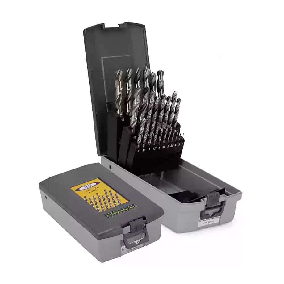 JK 1.00 - 13.00 mm / 25 Pcs Ground Flute HSS Straight Shank Jobber Drill Bit Set, SD7709929