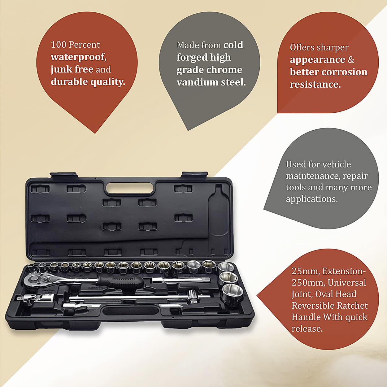 Venus 23 Pcs 1/2 Inch Sq. Drive Cold Forged Socket Set, S-23BM