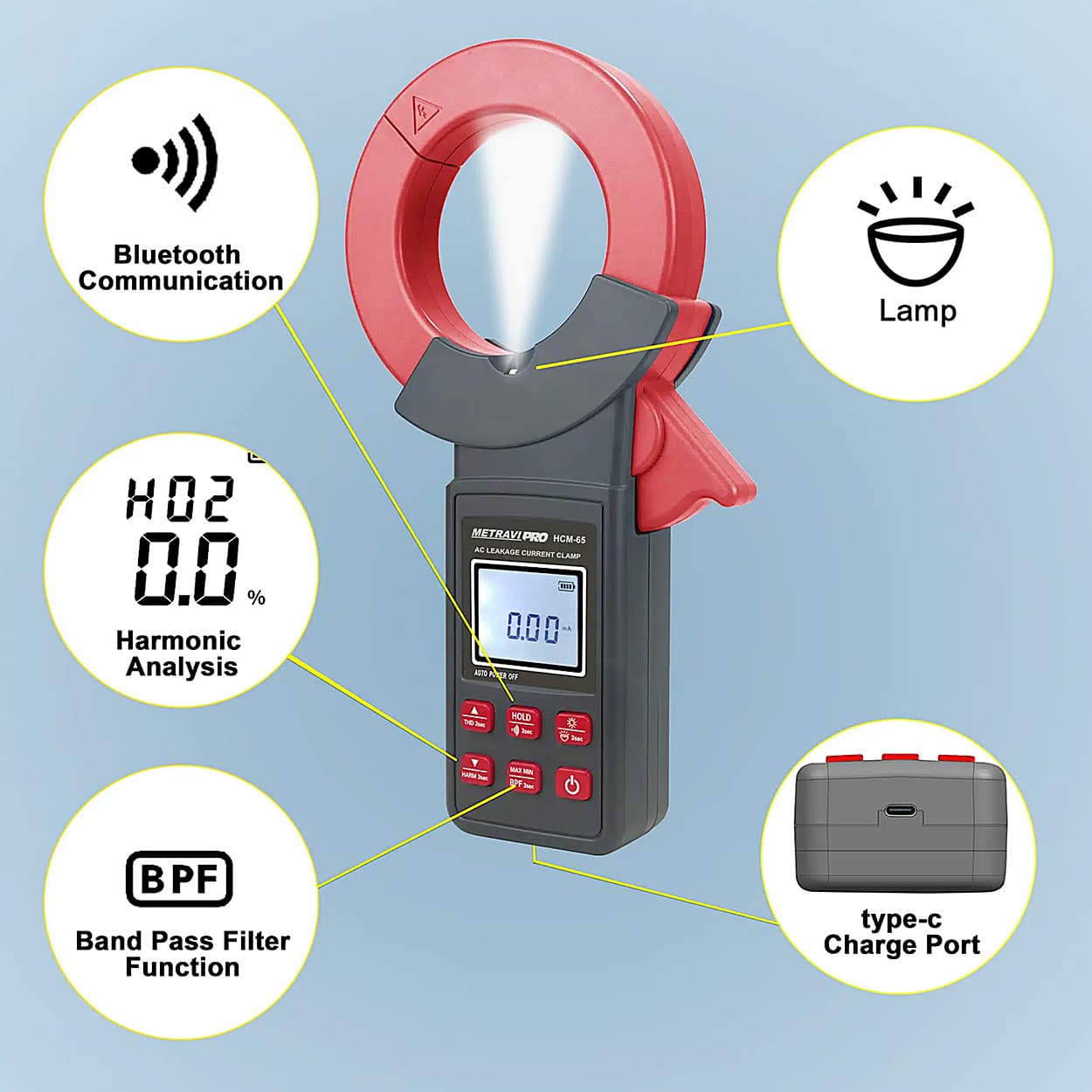 Metravi 0.00mA - 1200A Digital Leakage Current Clamp Meter With Harmonics, PRO HCM-65