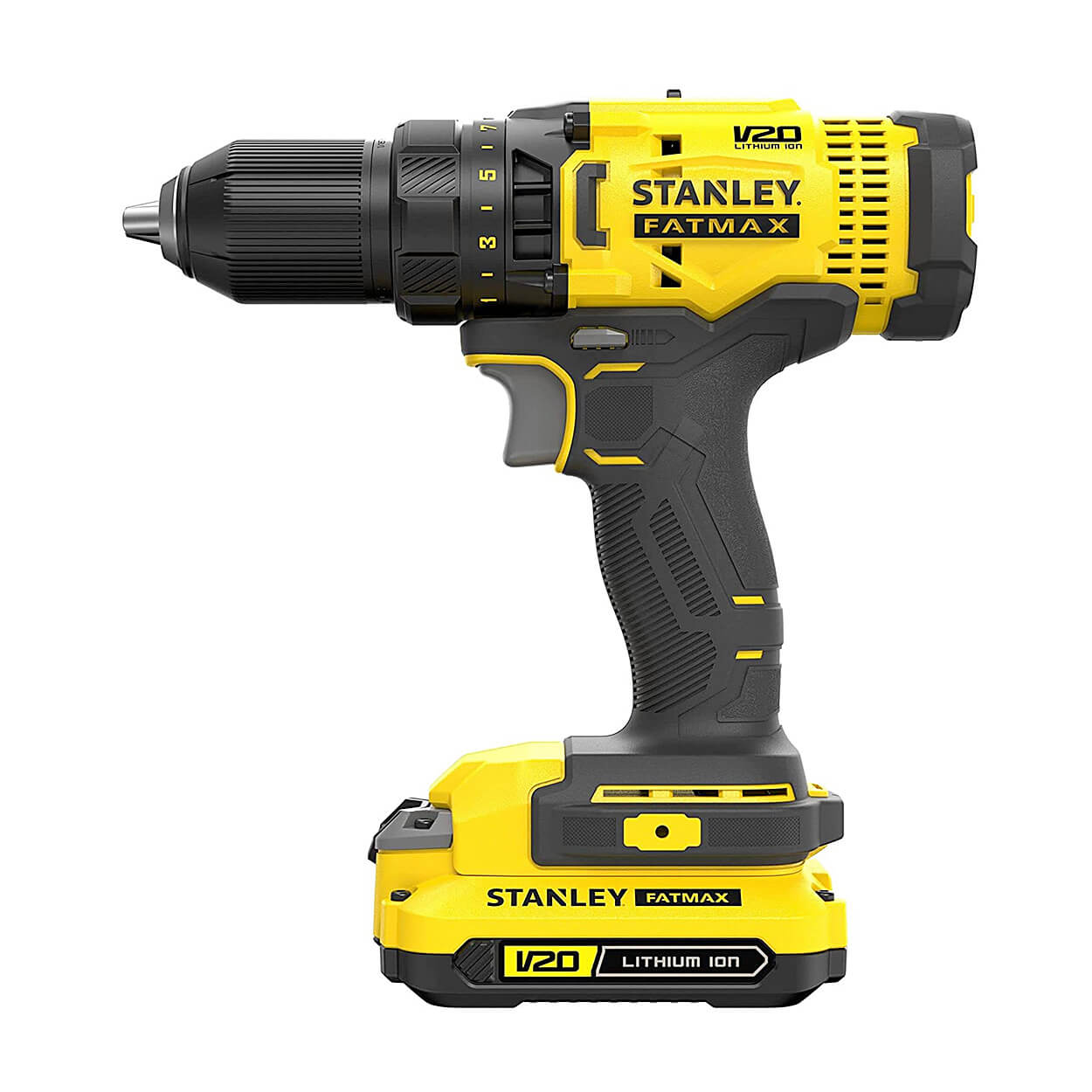 Stanley 20V / 2.0 Ah / 13 mm Cordless Brushed Drill Driver With 2 Batteries & Charger (FATMAX), SCD700D2K