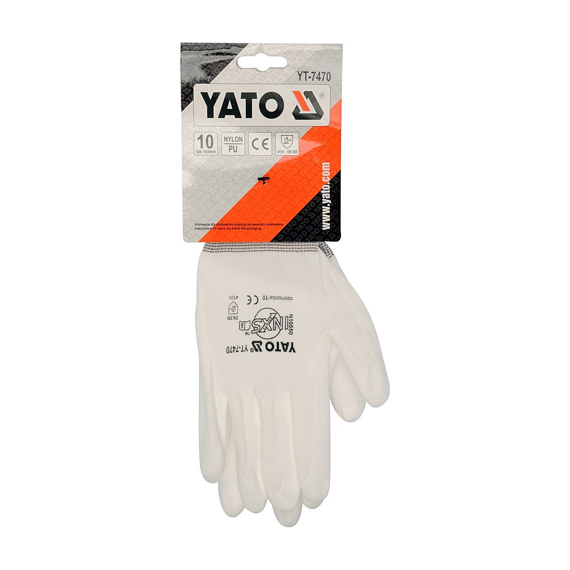 Yato White Polyurethane Coated Nylon Gloves, YT-7470