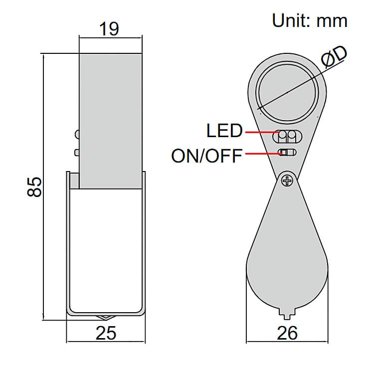 Insize Folding Magnifier With Illumination, 7515-10