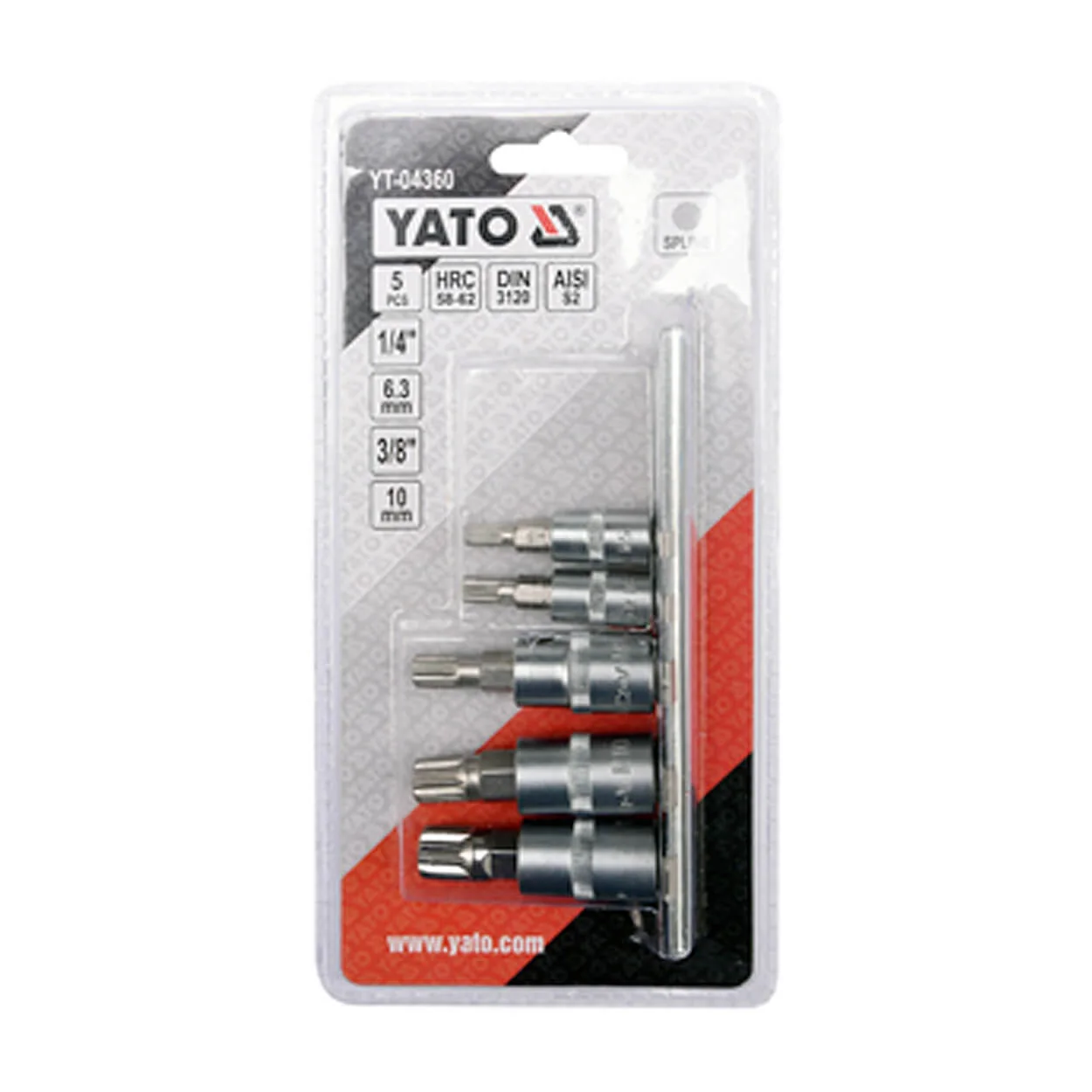 Yato 5 Pcs Spline Torx Bit Sockets Set, YT-04360