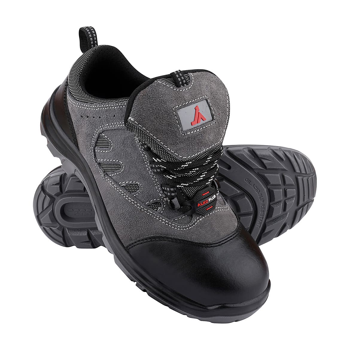 Alko Plus Low Ankle Suede Leather Safety Shoe with PU Double Density Sole - Steel Toe (Black & Grey), APS 3X