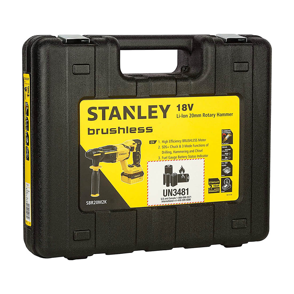 Stanley 22mm / 18V / 4.0Ah 2Kg SDS Plus & Cordless Rotary Hammer With Brushless Motor (2 Batteries & Charger Included), SBR20M2K
