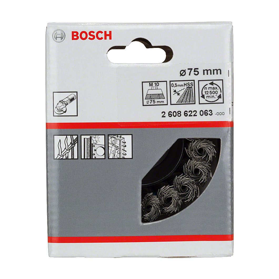 Bosch 75 mm Dia. Wire Cup Brush with Knotted Wire, 2 608 622 063
