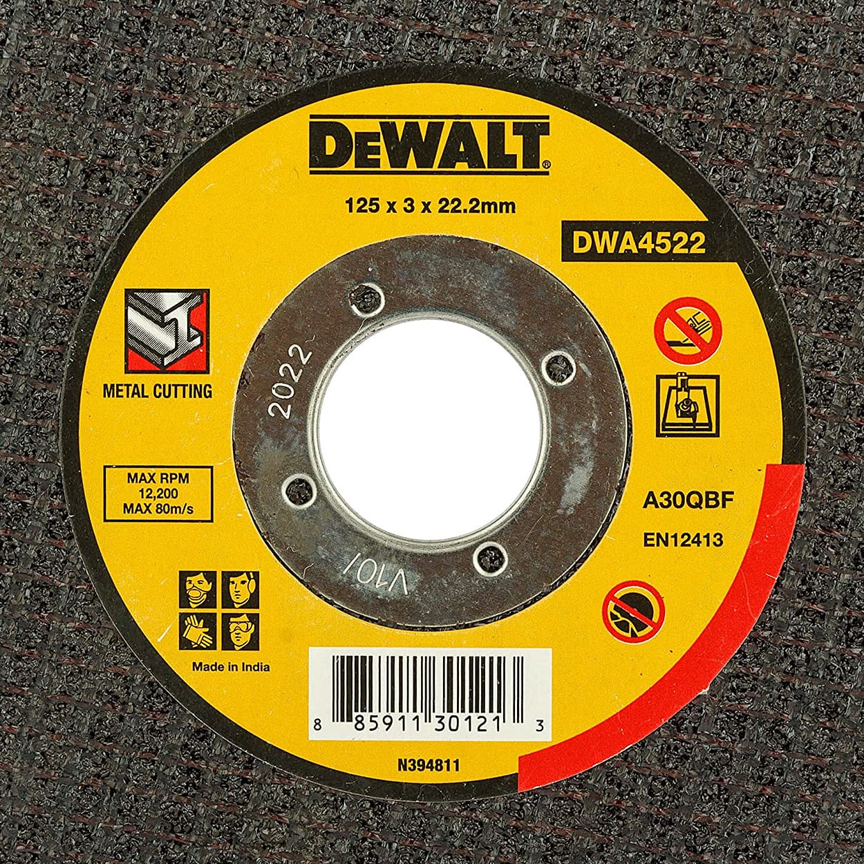 Dewalt 125 x 3 x 22 mm Metal Cutting Wheel 27 Teeth, DWA4522