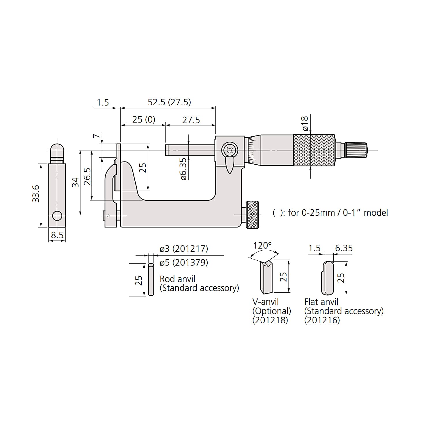 Mitutoyo 25 - 50 mm Interchangeable Anvil Type Uni-mike Micrometer with Ratchet Stop, 117-102